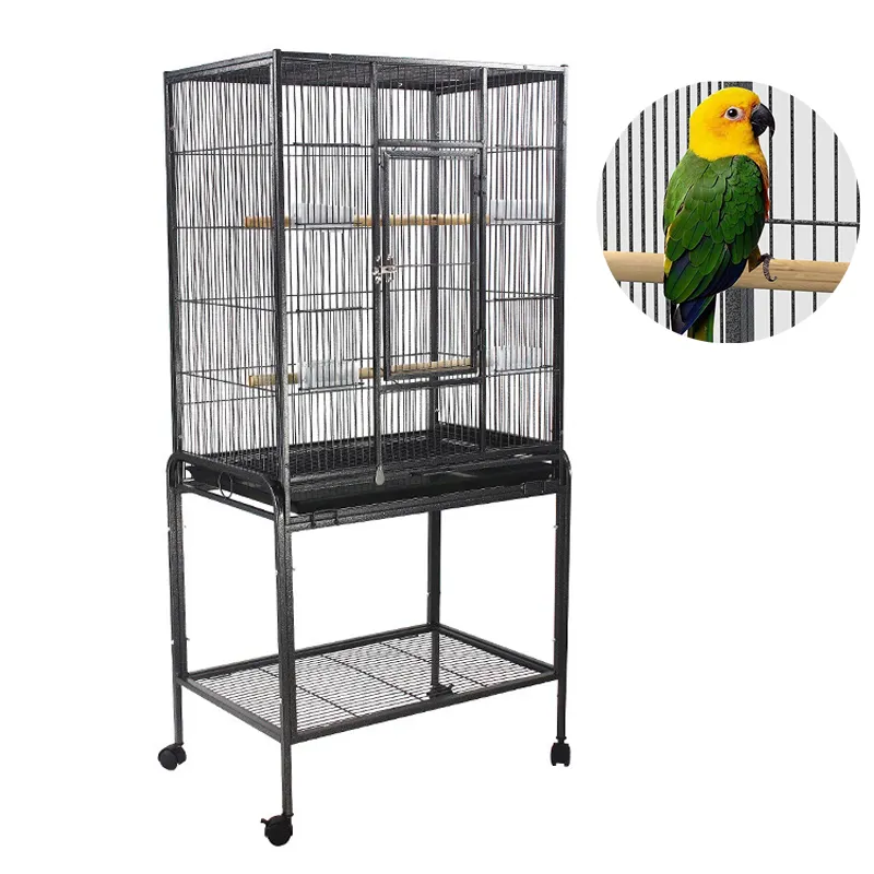 In ferro battuto Flight Bird Large parrocchetto gabbia per pappagalli gabbia per uccelli Open play Rolling Stand Storage Shelf