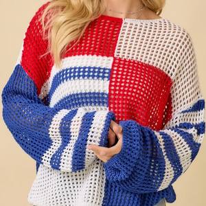 Maglione da Donna Personalizzato per il 4 Luglio <span class=keywords><strong>con</strong></span> <span class=keywords><strong>Scollo</strong></span> <span class=keywords><strong>a</strong></span> <span class=keywords><strong>Barca</strong></span>, Lavorato all'Uncinetto, Top in <span class=keywords><strong>Maglia</strong></span> Dolce Tinta Unita Primaverile, Produzione Artigianale - Product Image 3