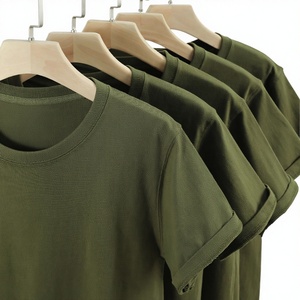 T-shirt Homme Col Rond Rétro Américain en Coton Peigné Respirant Vert <span class=keywords><strong>Militaire</strong></span> 180g à Manches Courtes, Design Vierge, Personnalisable avec Logo - Product Image 1