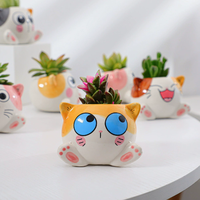 Pot à succulentes en céramique en forme de chat mignon, mini-jardinière animale de dessin animé, décoration de petite plante verte pour la maison et le bureau