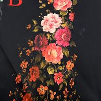 Kain Cetak Bunga Latar Belakang Hitam, Bahan Polyester Kaku dan Halus, Sutra Twill Satin Mikado untuk Gaun Pernikahan dan Gaun Malam