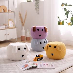 Children's Cartoon Dog <b>Stool</b> Soft <b>Round</b> Ottoman For Kids And Adults Home Living Room Floor Seat Yellow Purple Blue White - Product Image 1