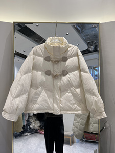 Chaqueta corta acolchada de Invierno para mujer 2025 con botones de cuerno, abrigo de plumón de pato blanco cálido a la moda, pequeño, nuevo cuello levantado de invierno - Product Image 5