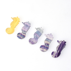 Commercio all'ingrosso di cristallo naturale intagliato a mano ippocampo quarzo arcobaleno Fluorite cavalluccio marino - Product Image 2