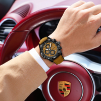 Montre chronographe sport de luxe Poedagar 692, bracelet en cuir véritable, étanche, lumineuse, pour homme