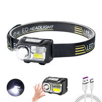 Lampe frontale de camping LED rechargeable par USB au lithium-ion noir avec détecteur de mouvement haute puissance IP65