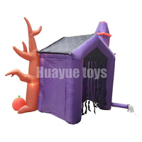 Château gonflable de maison hantée d'arche gonflable de 3*3*2.6m d'Halloween avec le décor de lumières de squelette, de fantôme, d'arbre et de citrouille