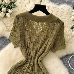 Robe Vintage en Tricot Crocheté Creux pour Femme, Ensemble 2 Pièces Halter Superposé, Tendance Estivale - Product Image 5