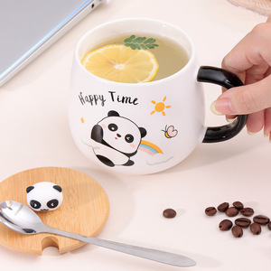 Mug en céramique mignon de panda de dessin animé 400 ml, tasses à café avec couvercle et cuillère, tasses à eau en céramique originales - Product Image 4