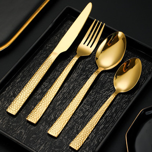 Stainless Steel Steak Knife Fork Spoon <b>Set</b> 4 Pieces Hammered Texture Western Cutlery Dinnerware <b>Set</b> - Product Image 2