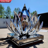 YOUFINE Sculpture de fleur de Lotus en acier inoxydable en métal d'art extérieur avec lumière