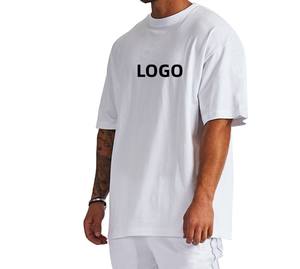 Camiseta unisex de gimnasio de gran tamaño con logotipo personalizado en blanco de alta calidad de 260g - Product Image 1