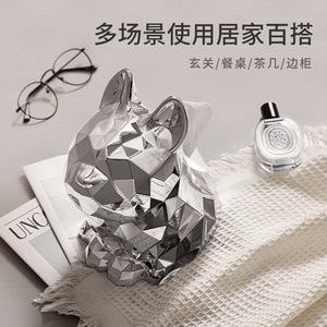 French Bulldog Tissue Box Electroplated <b>Silver</b> Free Standing Decorative For Living Room <b>Coffee</b> <b>Table</b> - Product Image 3