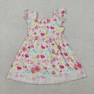 GSD3313 rts Vestido de niña con flores y volantes, estilo boutique, venta al por mayor, vestido infantil con mangas voladoras - Product Image 2