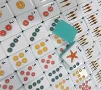 Mahjong Tropical Vert Jello - Tuiles de Mahjong Thème Plage Océanique avec Voilier et Phare, Cadeau de Mahjong en Acrylique pour la Famille