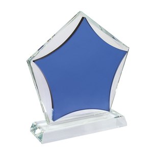 Trofeo di vetro stella blu con stampa UV per omaggi fieristico e regali di benvenuto - Product Image 3