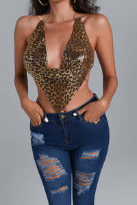 Hot Sale Women <strong>Leopard</strong> <strong>Print</strong> Tank <strong>Top</strong> Metal Vest Summer Sexy Short Backless Crop <strong>Tops</strong> V Neck Street Club <strong>Camis</strong> - Product Image 3