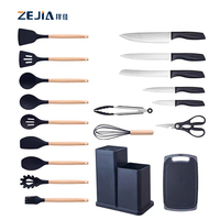 Outil de cuisine en Silicone de qualité alimentaire, résistant à la chaleur, retourneur de fouet, antiadhésif, ensemble d'ustensiles de cuisine, ensemble de couteaux avec porte-ustensiles, 19 pièces