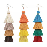 Boucles d'oreilles longues en soie avec pompons ethniques bohèmes faits à la main, plaquées or, pour femmes 2019
