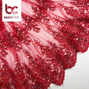 Luxury French Red Beads Tulle <strong>Lace</strong> <strong>Fabric</strong> with <strong>Heavy</strong> Beaded Embroidery Eco-Friendly Mesh <strong>Lace</strong> for Bridal Wedding Dresses - Product Image 6