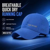 Casquette de course respirante à séchage rapide avec logo brodé réfléchissant personnalisé en polyester perforé au laser, ajustable, vente en gros, chapeau de sport