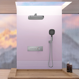 STOTS Ensemble de <span class=keywords><strong>douche</strong></span> thermostatique encastré <span class=keywords><strong>en</strong></span> laiton poli avec mitigeur à main, blanc, pour hôtel, avec jets de pluie douce <span class=keywords><strong>et</strong></span> de massage, garantie 5 ans - Product Image 1