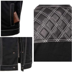 2025 MDM3035 gilet 'Wrecker' pour hommes en cuir denim noir Style Club avec conception de couette en diamant pour vêtements de course automobile de moto - Product Image 1