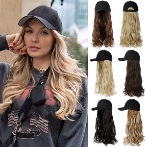 Perruque Casquette de Baseball en Fibre Haute Température Premium, Cheveux Longs Bouclés Ondulés Grande Vague, Une Pièce, pour Femme, Coiffure Quotidienne et Extérieure - Product Image 1