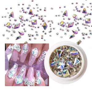 多形钻石DIY美甲平底铆钉水晶玻璃石指甲魅力闪亮水钻