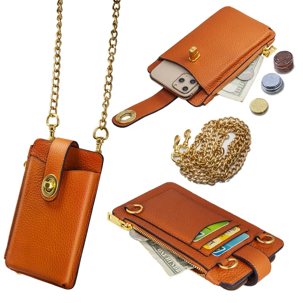 Роскошный Универсальный кожаный чехол с текстурой личи через плечо, сумка для телефона, многофункциональный чехол для мобильного телефона на молнии, сумка, держатель для карт, кошелек