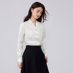 White V-neck Blouse Full Sleeve Chiffon Office Lady Professional Workwear Top - Product Image 1