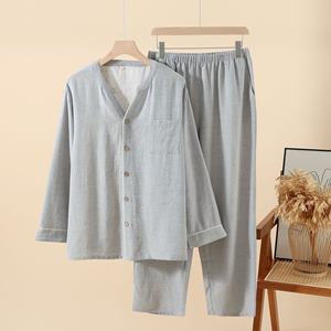 Nouvel ensemble de <span class=keywords><strong>pyjama</strong></span> pour <span class=keywords><strong>homme</strong></span> en couleur unie, ensemble de <span class=keywords><strong>pyjama</strong></span> léger printemps-automne-été, ensemble pour couple - Product Image 3