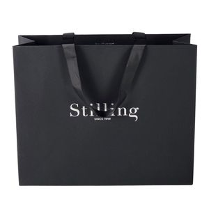 Bolsa de embalaje de ropa de compras de papel impreso con logotipo estampado en plata personalizado al por mayor para tienda de ropa - Product Image 2