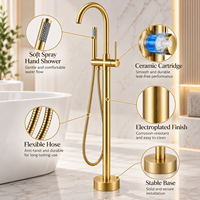 Robinet de baignoire monocommande au design moderne, à poser au sol, en laiton poli finition noire, avec cartouche céramique et jet doux