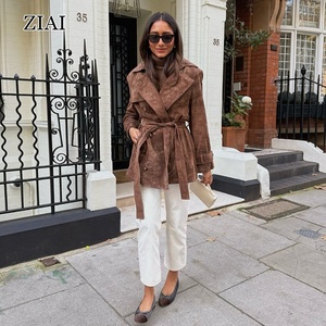 Cappotto da donna alla moda <span class=keywords><strong>in</strong></span> camoscio <span class=keywords><strong>con</strong></span> <span class=keywords><strong>cintura</strong></span> corta giacca calda giacca scamosciata <span class=keywords><strong>in</strong></span> <span class=keywords><strong>vita</strong></span> autunnale - Product Image 4