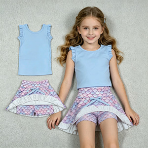 Conjuntos de Ropa Deportiva RTS para Niñas Pequeñas, Falda Pantalón con Volantes y Lazos Florales de Verano, Shorts con Forro para Yoga, Venta al Por Mayor - Product Image 4