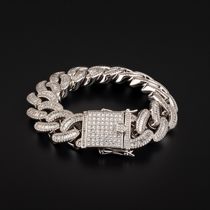 Collier <span class=keywords><strong>en</strong></span> zircone cubique taille baguette <span class=keywords><strong>de</strong></span> 19 mm, plaqué or, chaîne cubaine style hip-hop, bracelet <span class=keywords><strong>gourmette</strong></span> <span class=keywords><strong>argent</strong></span>é, cadeau - Product Image 4
