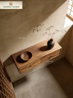 Meuble de rangement rustique en bois massif de style campagnard américain pour entrée et cuisine avec buffet suspendu et tiroirs organisateurs