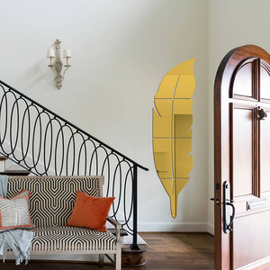 High Quality Acrylic 3D Plume Black Gold <b>Silver</b> <b>Mirror</b> Wall Stickers for Home Decoration - Product Image 3