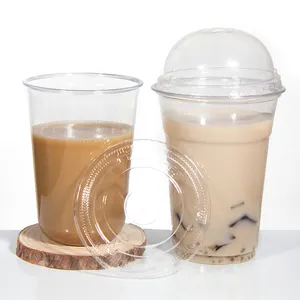 Prix d'usine 14 16 24 Oz U forme Transparent jetable tasse en plastique bulle tasse à thé avec couvercle en dôme