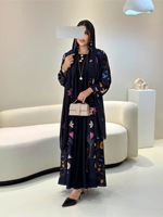 Ensemble deux pièces en gros pour le Ramadan et l'Aïd – Mode orientale musulmane : Cardigan imprimé, robe, veste décontractée arabe avec foulard