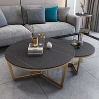 Table basse gigogne moderne en pierre frittée noire et acier inoxydable pour salon – Vente en gros