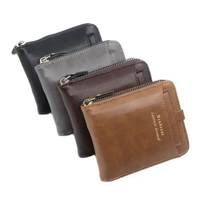 Men's Leather Zipper wallet Zip Around Wallet Billfold Multi Card Holder Purse