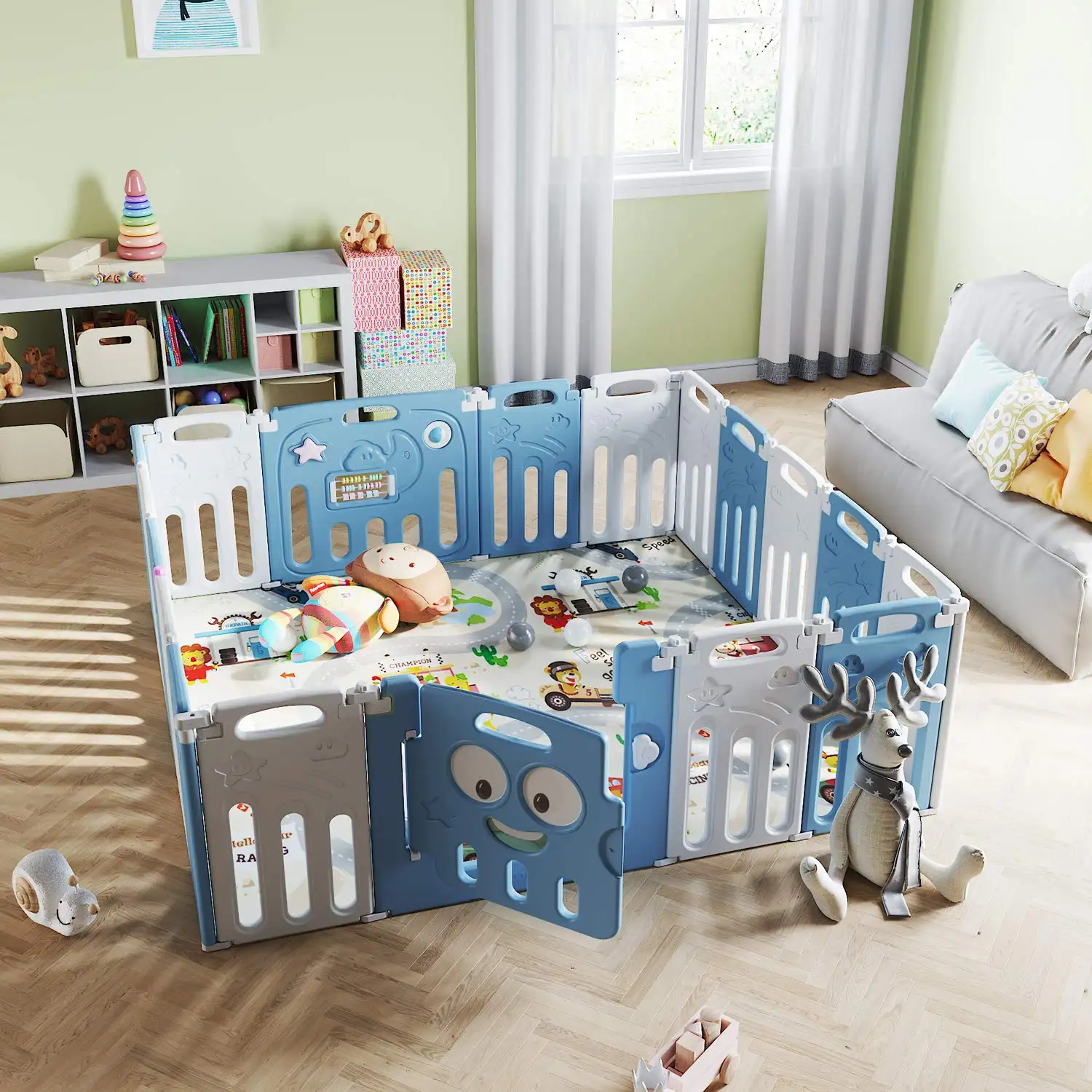 Luxus-Baby-Spielplatz Zaun Baby-Spielplatz faltbar Indoor Kids Kunststoff Komplettsets Corral Para Bebes Spielplatz mit Rutsche und Schaukel