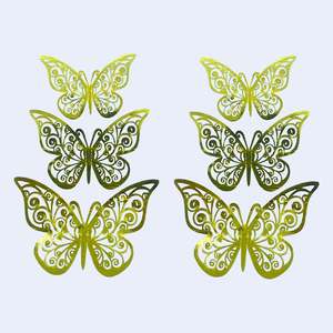 Mariposa Decorativa, décoration murale en forme de papillon doré, ensemble de 6 pièces, décoration de fête - Product Image 1