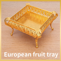 Plateau de rangement sans main en métal doré, conception de cercle carré creux, collations, fruits, affichage de bureau, carton conforme au commerce extérieur