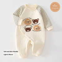 Combinaison en coton respirant à imprimé ours, trois couches épaisses, pour bébés de quelques mois, automne-hiver, super mignonne et chaude