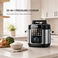 Cuisinière multifonction 20-en-1 avec minuterie de retard de 24h, 3 niveaux de pression, double cuve antiadhésive, écran tactile, 5L 6L 8L, autocuiseur électrique