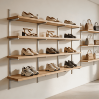 Comptoir de magasin de chaussures haut de gamme |   Meubles de présentation en bois verni sur mesure pour les marques de centres commerciaux
