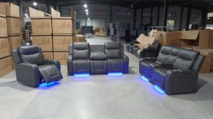Canapé inclinable intelligent modulaire marron avec éclairage LED, 3 places, en cuir, meubles de salon, canapés avec rangement - Product Image 2